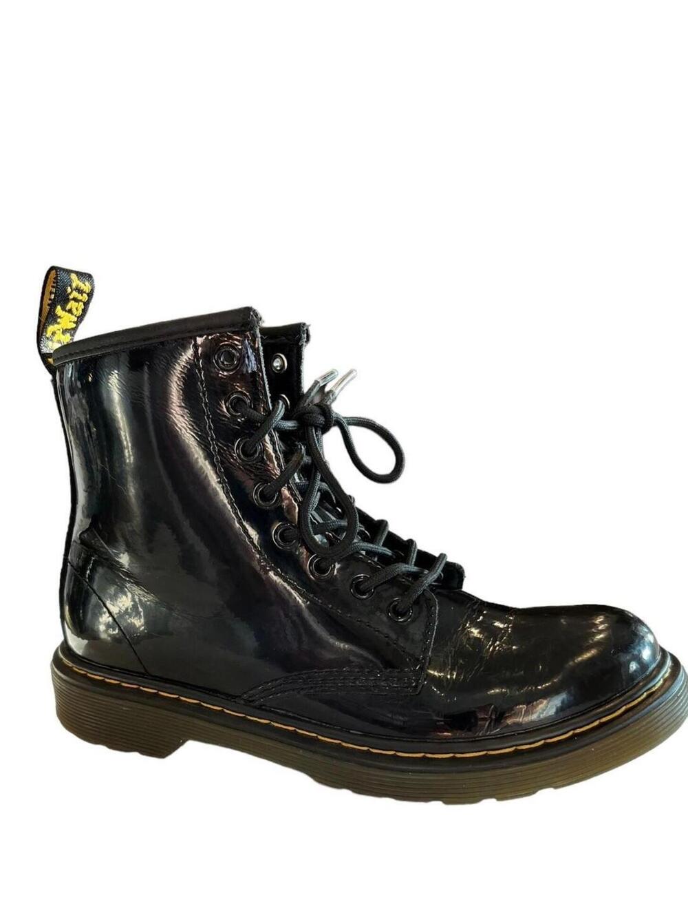 Doc Martens Black Combat Boots Youth size 2 Leather Lace Up Side Zip 1460J